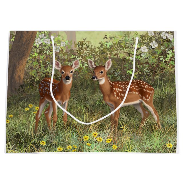 Grand Sac Cadeau Cute White Deer Twin Fawns (Devant)