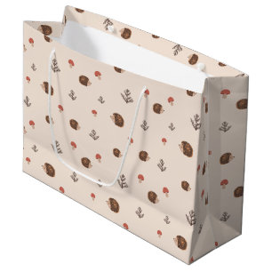 Grand Sac Cadeau Cute Woodland Hérisson et Motif de champignons