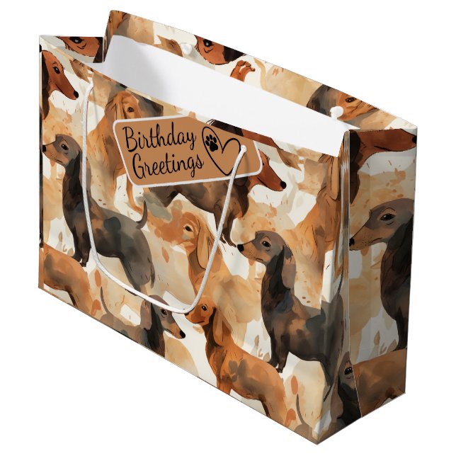 Grand Sac Cadeau Dachshund Cartoon Chefs de motif transparent (Devant Angle)