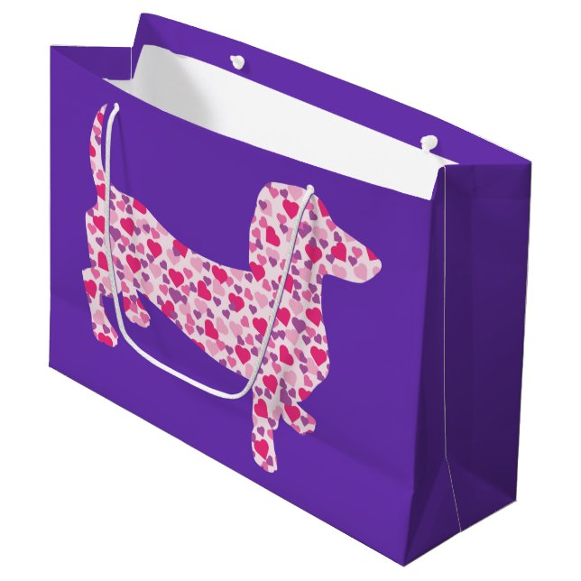 Grand Sac Cadeau Dachshund Coeur Rose (Devant Angle)