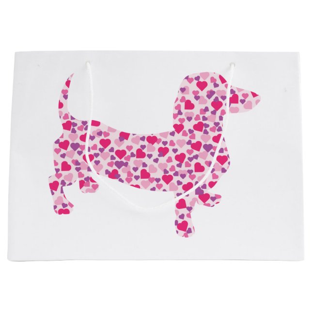Grand Sac Cadeau Dachshund Coeur Rose (Devant)
