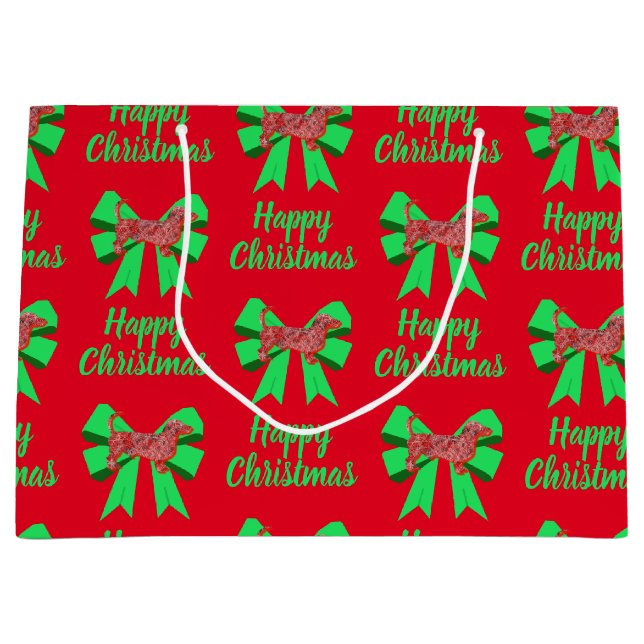 Grand Sac Cadeau Dachshund Daxie Chien de Noël et Bow vert (Devant)