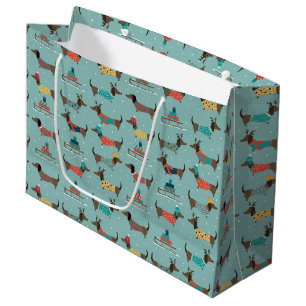 Grand Sac Cadeau Dachshund de vacances avec cadeaux et Motif de sle