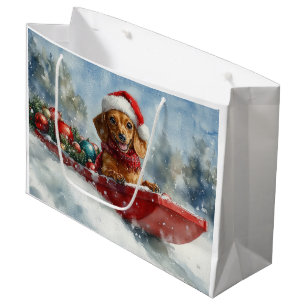 Grand Sac Cadeau Dachshund Dog in Sledge Let it neige Noël