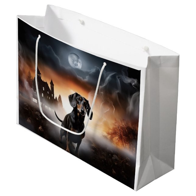 Grand Sac Cadeau Dachshund Halloween effroi (Devant Angle)