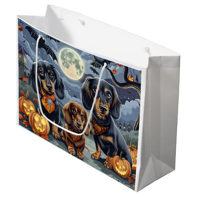 Grand Sac Cadeau Dachshund Halloween Épouvantable (Devant Angle)