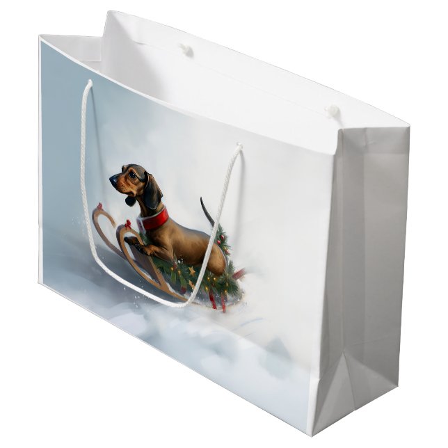 Grand Sac Cadeau Dachshund hiver neige de Noël (Devant Angle)