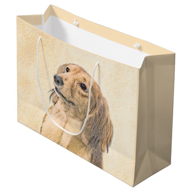 Grand Sac Cadeau Dachshund (Longhaerien) Peinture - Art Chien origi (Devant Angle)