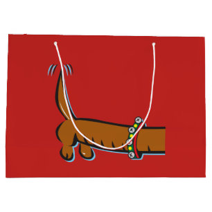 Grand Sac Cadeau Dachshund portant Père Noël Antlers pour Noël