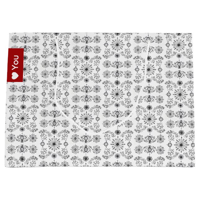 Grand Sac Cadeau Dainty Charcoal and Crème Motif (Devant)