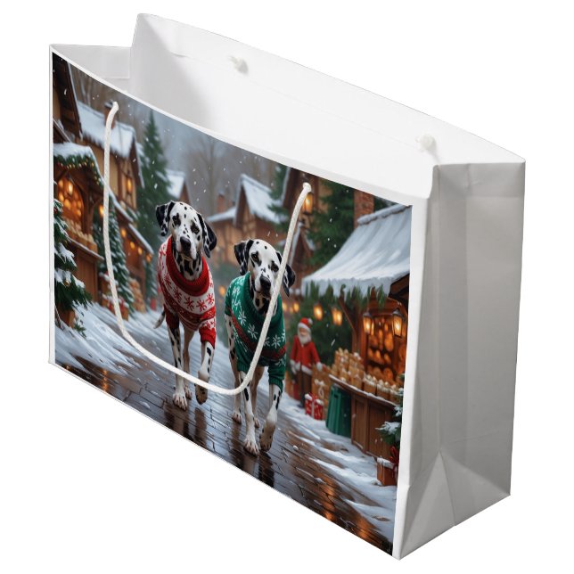 Grand Sac Cadeau Dalmatian Dogs Christmas Snow Holiday  (Devant Angle)