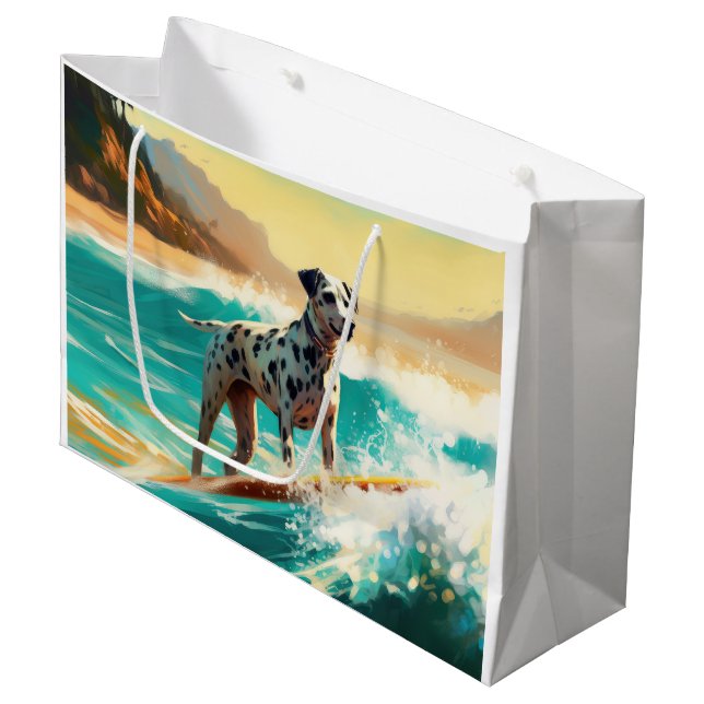 Grand Sac Cadeau Dalmation Plage Surf Peinture (Devant Angle)