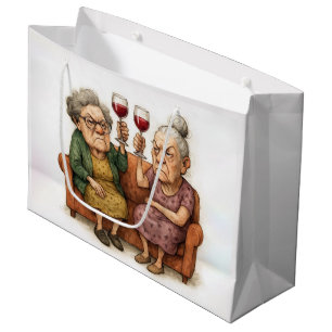 Grand Sac Cadeau Dames âgées grincheuses avec du vin rouge