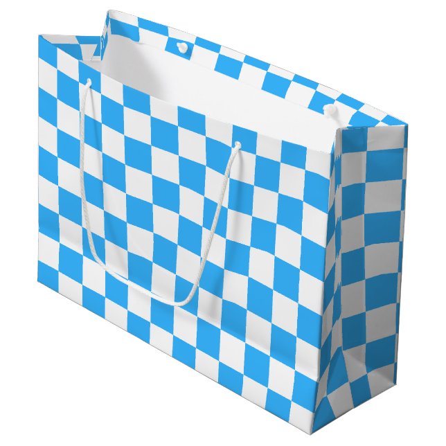 Grand Sac Cadeau Damier bleu clair classique  (Devant Angle)