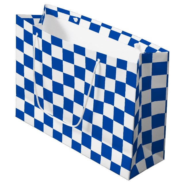 Grand Sac Cadeau Damier bleu de cobalt classique (Devant Angle)