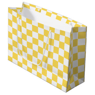 Grand Sac Cadeau Damier jaune visuel classique 