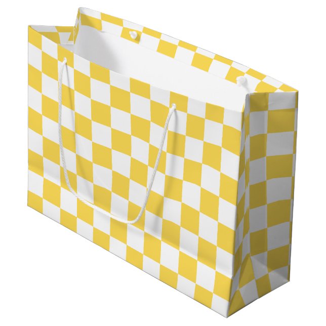 Grand Sac Cadeau Damier jaune visuel classique  (Devant Angle)