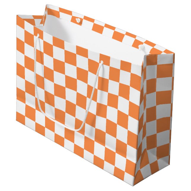 Grand Sac Cadeau Damier orange visuel classique (Devant Angle)