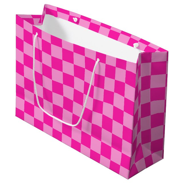Grand Sac Cadeau Damier Rose Attrayant (Devant Angle)