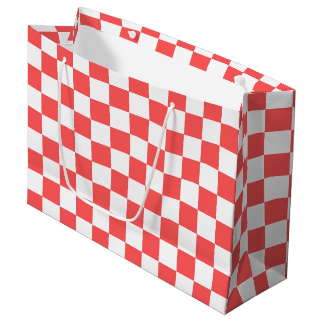 Grand Sac Cadeau Damier rouge corail classique (Devant Angle)