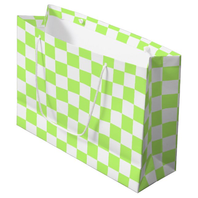 Grand Sac Cadeau Damier vert citron visuel classique  (Devant Angle)
