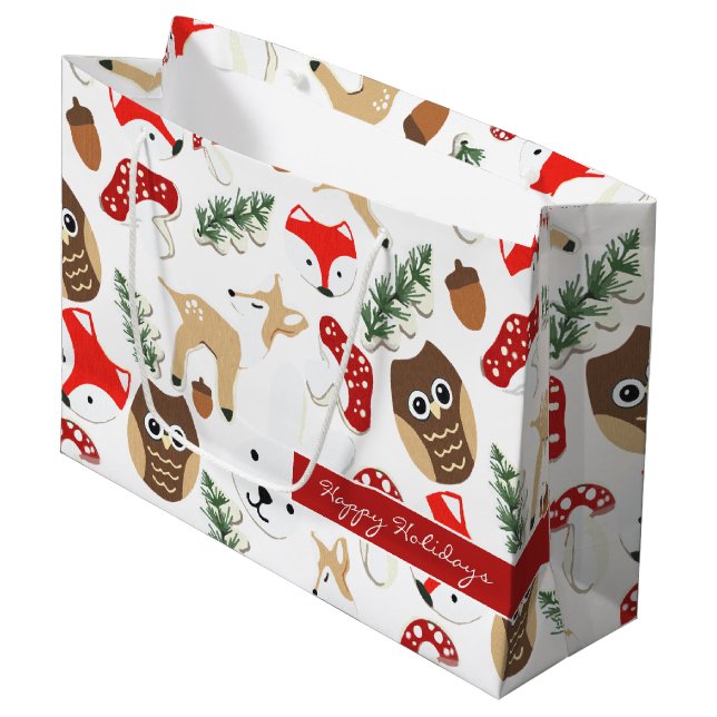 Grand Sac Cadeau Dans la forêt Motif de Noël (Devant Angle)