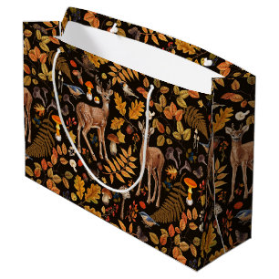 Grand Sac Cadeau Dans les bois / Cerf d'automne sur noir