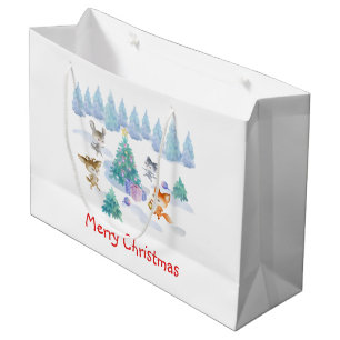 Grand Sac Cadeau Danse Animaux de forêt Noël Aquarelle