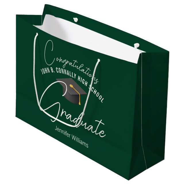 Grand Sac Cadeau Dark Green Graduate Customized Graduation Party (Devant Angle)