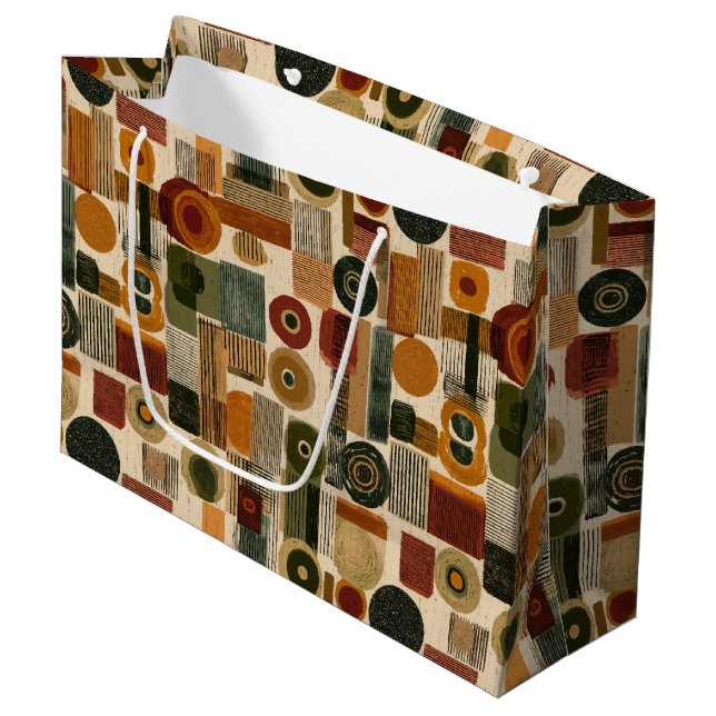 Grand Sac Cadeau Dark Mid Century Geometric Pattern (2) (Devant Angle)