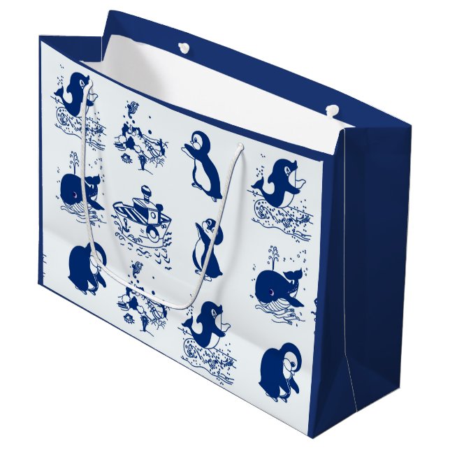 Grand Sac Cadeau Dauphin, baleines et pingouins (Devant Angle)