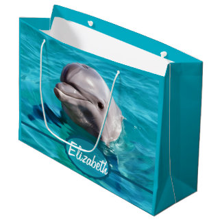 Grand Sac Cadeau Dauphin en photo de l'eau bleue