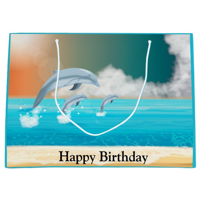 Grand Sac Cadeau dauphins faisant des sauts dans l'océan (Devant)