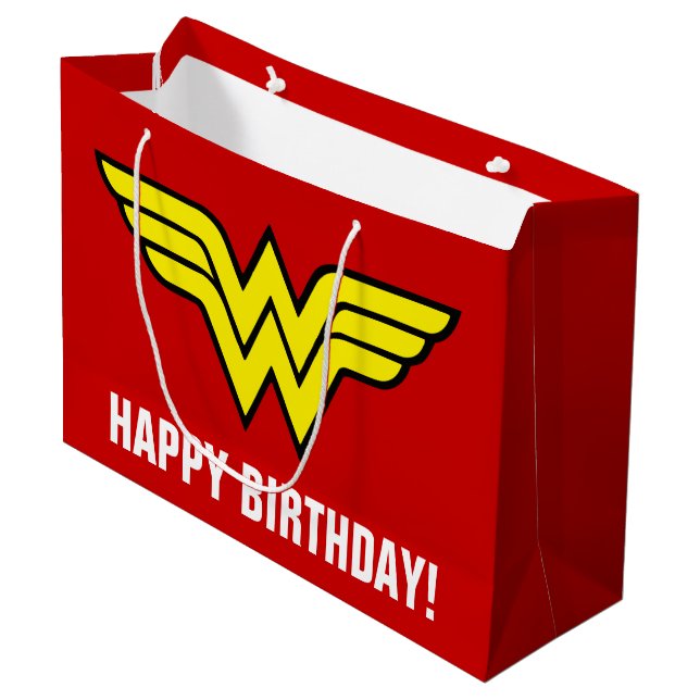 Grand Sac Cadeau DC Comics | Wonder Woman Logo | Happy Birthday (Devant Angle)