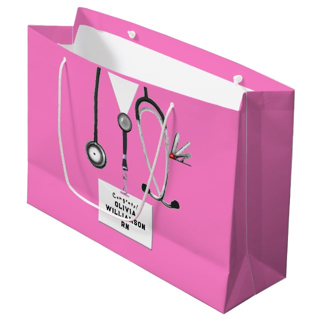Grand sac cadeau de fin d'études d'infirmière rose (Devant Angle)