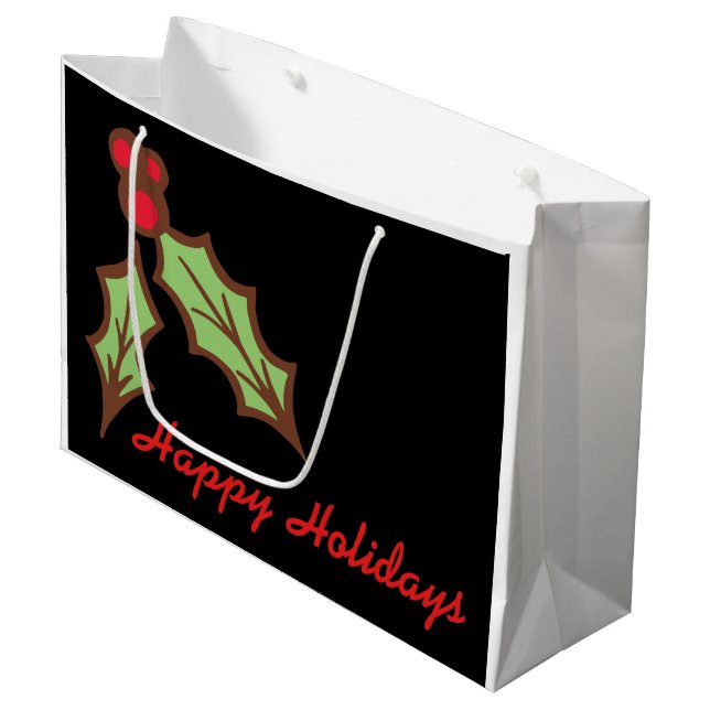 Grand sac cadeau de Noël au houx (Devant Angle)