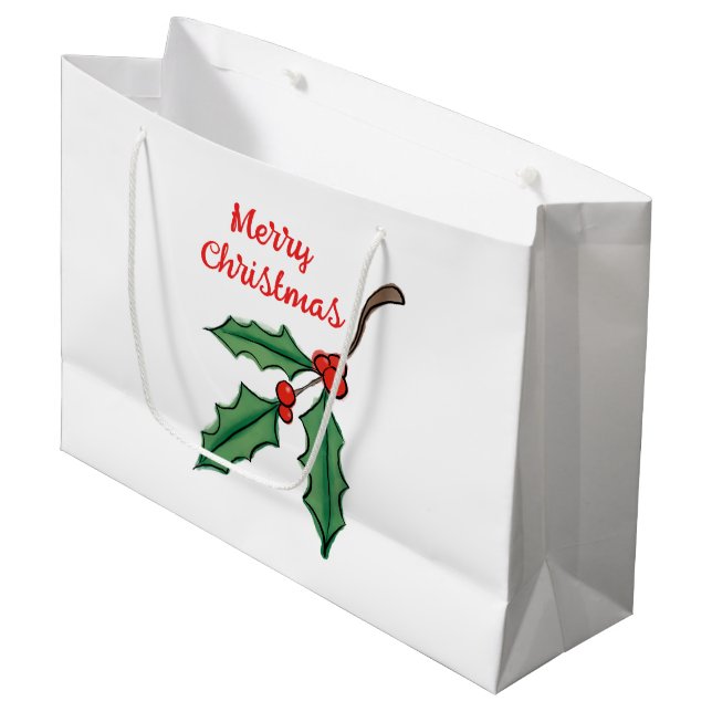 Grand sac cadeau de Noël au houx (Devant Angle)