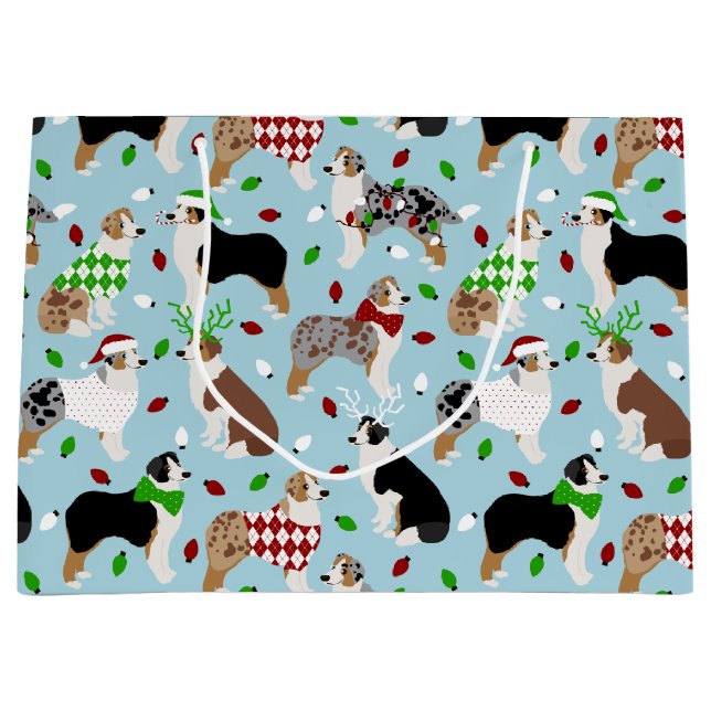 Grand sac cadeau de Noël Australian Shepherd (Devant)