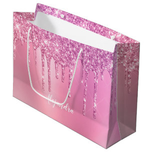 Grand Sac Cadeau De superbes gouttes d'or rose rose et de parties s