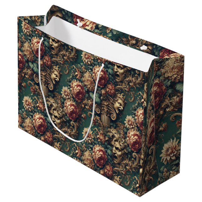 Grand Sac Cadeau Décadence démêlée - Floral victorien gothique (Devant Angle)