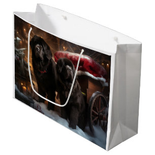 Grand Sac Cadeau Décor de Noël au traîneau enneigé de Terre-Neuve