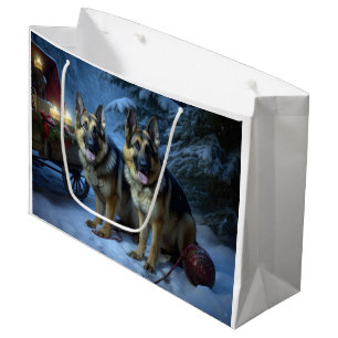 Grand Sac Cadeau Décor de Noël du berger allemand Snowy Sleigh