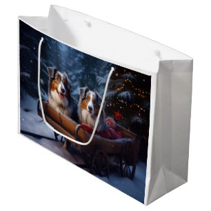 Grand Sac Cadeau Décor de Noël du berger australien Snowy Sleigh
