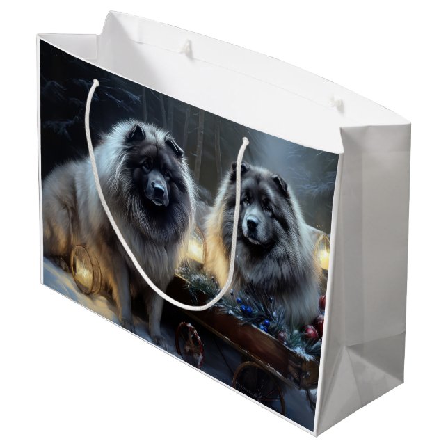 Grand Sac Cadeau Décor de Noël Keeshond Snowy Sleigh (Dos Angle)