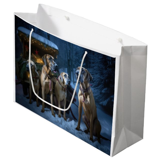 Grand Sac Cadeau Décor de Noël Rhodesian Ridgeback enneigé (Devant Angle)