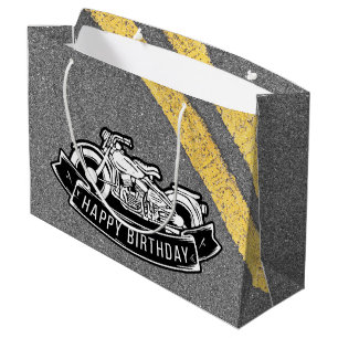 Grand Sac Cadeau Décoration de fête d'anniversaire joyeux motard