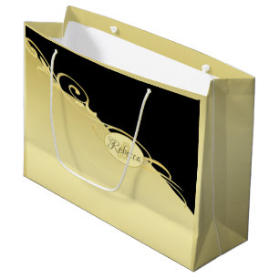 Grand Sac Cadeau Décoration dorée de luxe sur fond or et noir, Mono