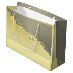 Grand Sac Cadeau Décoration dorée de luxe sur or et argent, Monogra