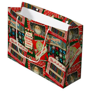 Grand Sac Cadeau Décorations de Noël Rétro Vintage Collage