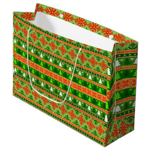 GRAND SAC CADEAU DÉCORATIONS DE NOËL VERT BLANC ROUGE POUR SAPIN DE